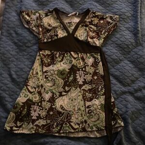 Floral Paisley Kids Dress in Green and Brown
